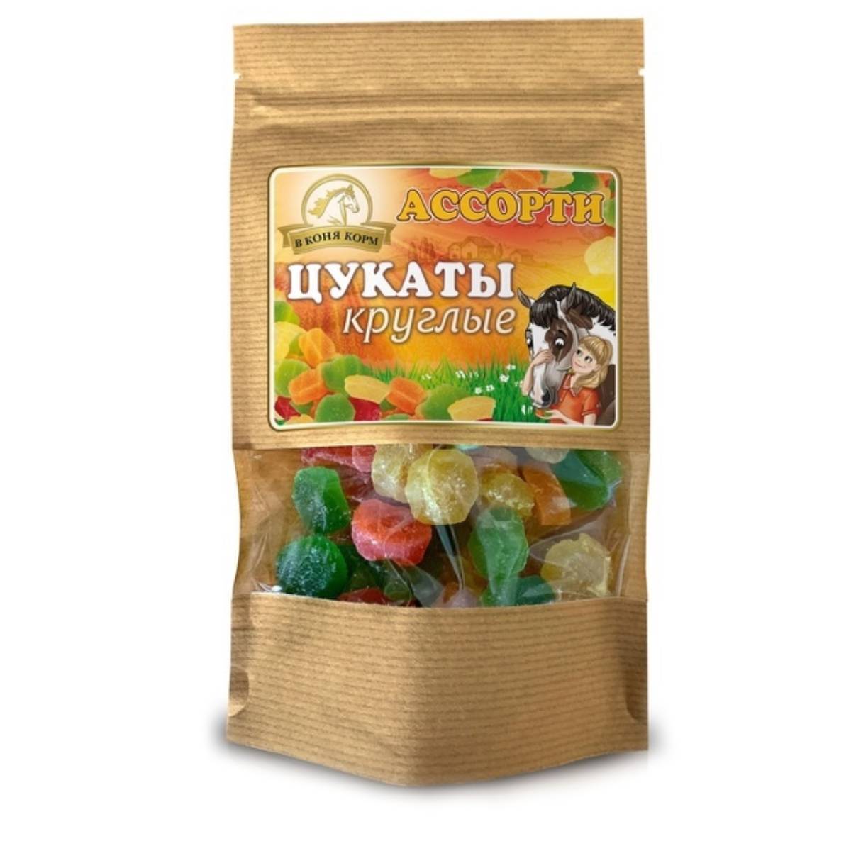 Лакомство для лошади Цукаты круглые "Ассорти" 200 г. Лакомство для лошади Цукаты круглые "Ассорти" 200 г.