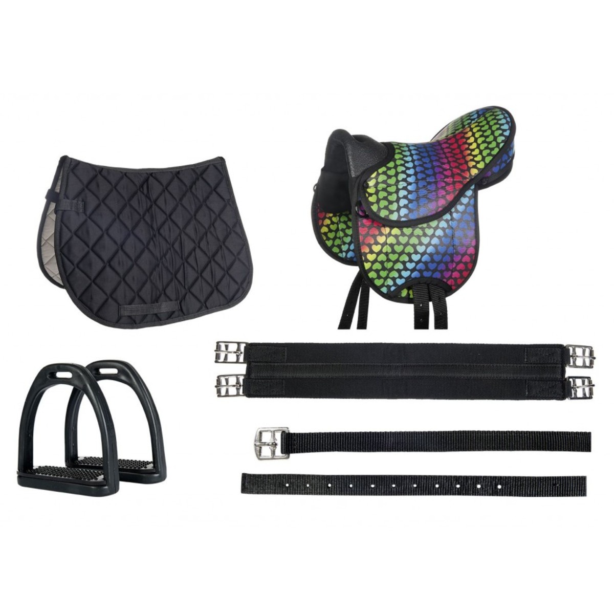 Седло для шетлендского пони "Colourful" (подпруга, путлища, стремена, вальтрап)