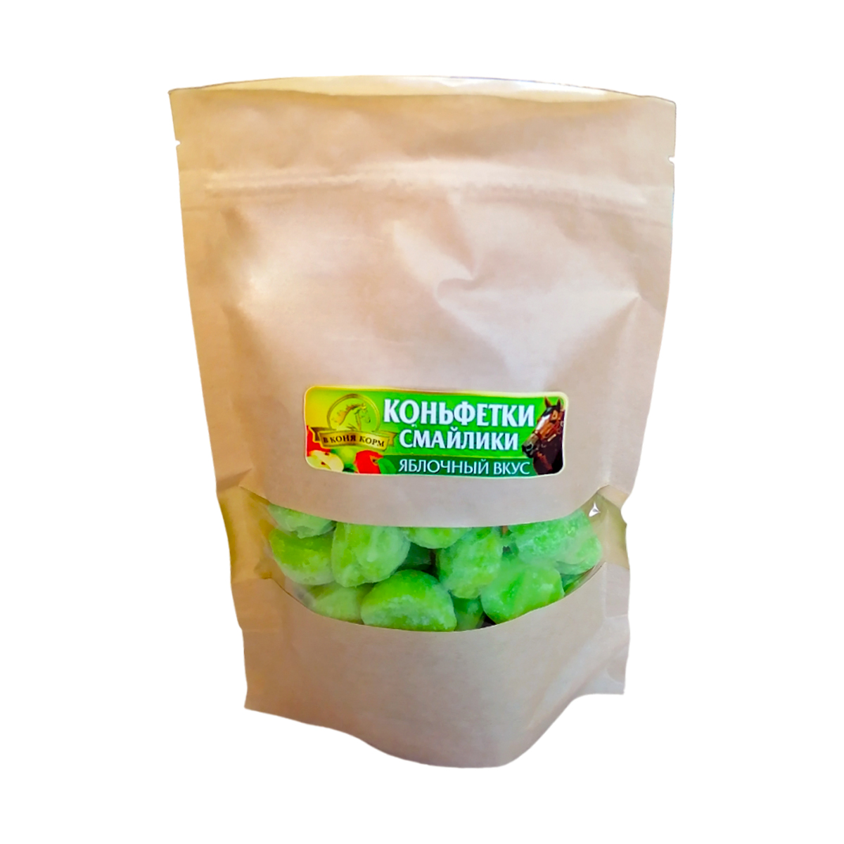 Лакомство для лошади Коньфетки-смайлики "Яблоко" 480г.