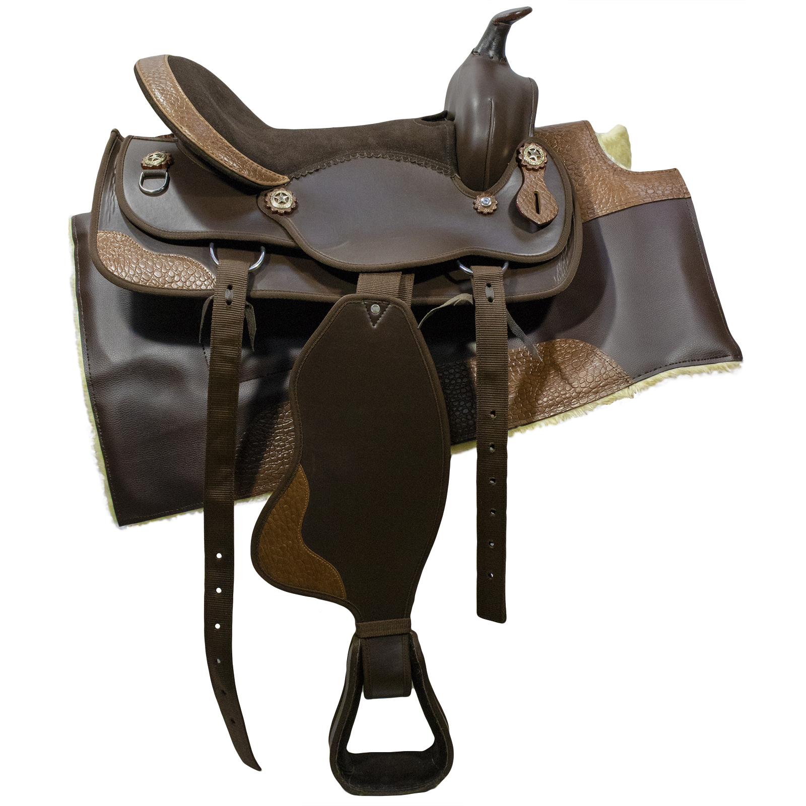 Седло вестерн синтетическое с крокодиловыми вставками Седло вестерн синтетическое с крокодиловыми вставками