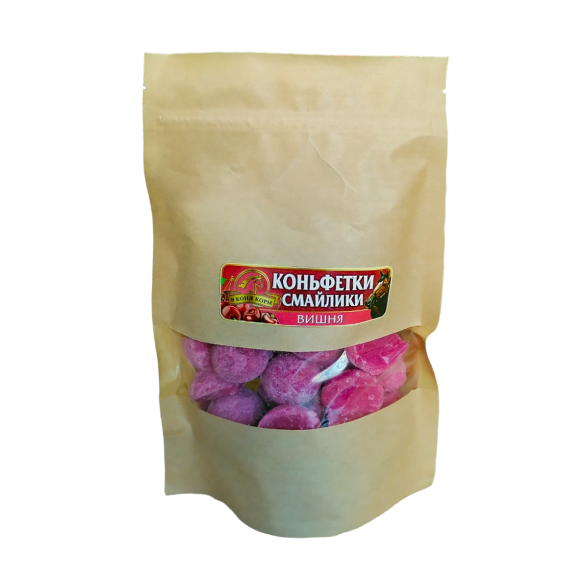 Лакомство для лошади Коньфетки-смайлики "Вишня" 480г. Лакомство для лошади Коньфетки-смайлики "Вишня" 480г.