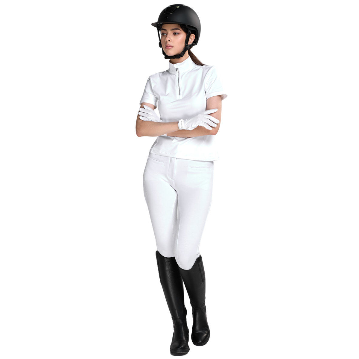 Бриджи женские белые "EQUIMAN" для верховой езды с полной силиконовой леей 