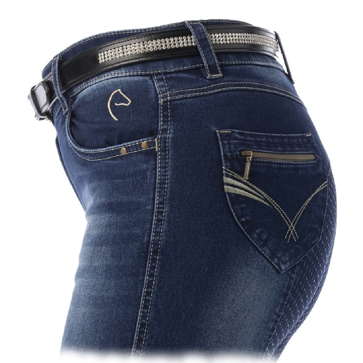 Бриджи женские джинсовые "TEXAS" для верховой езды с полной силиконовой леей