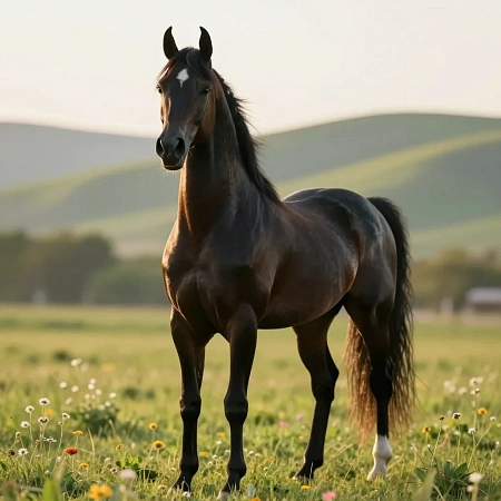 Жеребец арабской породы на пастбище